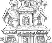 Coloriage Les habitants mignons se profitent de la maison en pain d'&eacute;pice