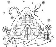Coloriage Maison de pain d'&eacute;pice avec flocons &agrave; dessiner