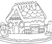 Coloriage Maison de pain d'&eacute;pice et bonhomme de neige pour la f&ecirc;te de noel