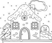 Coloriage Maison de pain d'&eacute;pice pendant la neige en couleurs