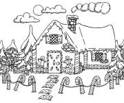 Coloriage maison en pain d'&eacute;pice au milieu de la foret