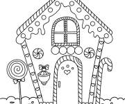 Coloriage Maison en pain d&rsquo;&eacute;pice avec des bonbons sucr&eacute;s