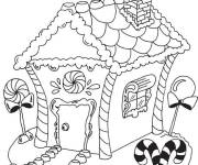 Coloriage Maison en pain d'&eacute;pice avec des confiseries