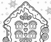 Coloriage Maison en pain d'épice avec des flocons de neige sucrée