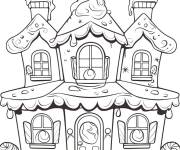 Coloriage Maison en pain d'&eacute;pice avec des petit g&acirc;teaux sur les chemin&eacute;s