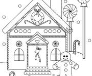 Coloriage Maison en pain d&rsquo;&eacute;pice avec les &eacute;l&eacute;ments de noel