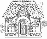 Coloriage Maison en pain d'épice avec toit gaufré et gui