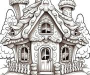 Coloriage Maison en pain d'&eacute;pice avec trois chemin&eacute;s 