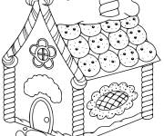 Coloriage Maison en pain d'&eacute;pice d&eacute;cor&eacute; avec des biscuits