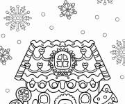 Coloriage Maison en pain d'épice délicieuse avec sucettes et sapin de Noël