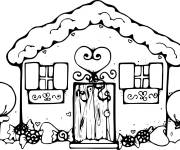 Coloriage Maison en pain d'&eacute;pice en noir et blanc