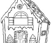 Coloriage Maison en pain d&rsquo;&eacute;pice et bonhomme en biscuit pour les vacances