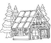 Coloriage Maison pain d'&eacute;pice avec des sapins