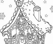 Coloriage Mickey Mouse avec maison en pain d'&eacute;pice