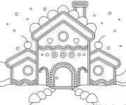 Coloriage Noel et neige et maison de pain d'&eacute;pice