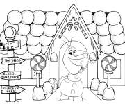 Coloriage Olaf et Maison en pain d'&eacute;pice de reine de neige