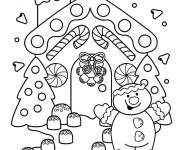 Coloriage Ourson en neige vous invite a sa maison en pain d'&eacute;pice