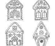 Coloriage Quatre Maisons de pain d'&eacute;pice de p&acirc;tisserie 