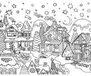Coloriage Ville des maisons en pain d&rsquo;&eacute;pice avec motifs
