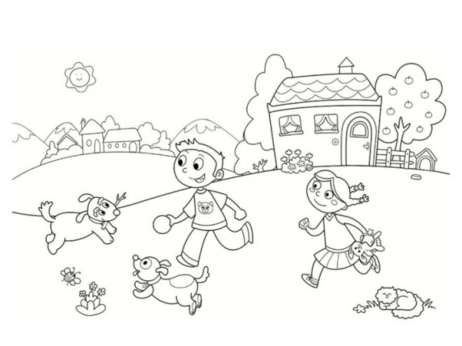 Coloriage et dessins gratuits Enfants qui jouent à la Campagne à imprimer
