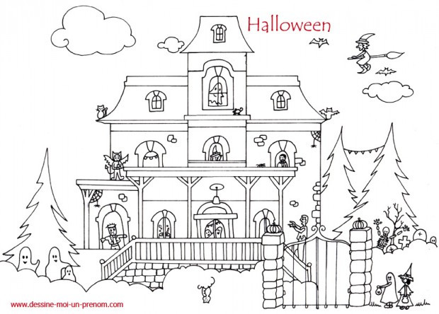 Coloriage et dessins gratuits Maison Halloween magique à imprimer
