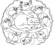 Coloriage et dessins gratuit Mandala Chat en couleur à imprimer