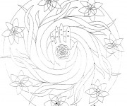 Coloriage Mandala Fleurs autour de La Main
