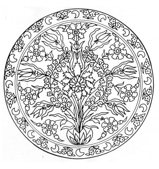 Coloriage et dessins gratuits Mandala Fleurs et Croissant à imprimer