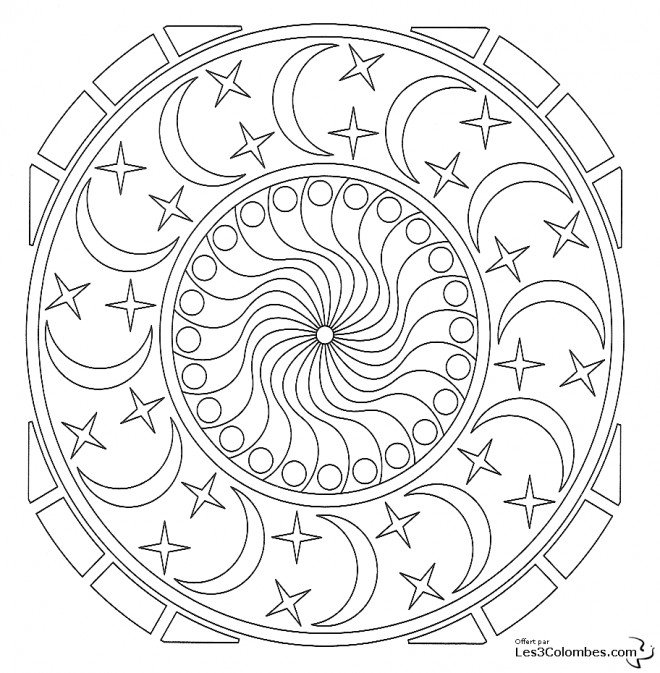 Coloriage et dessins gratuits Mandala Étoiles et Lune à imprimer