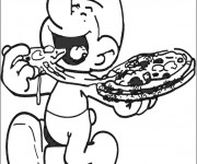 Coloriage Schtroumpf Mange une Pizza
