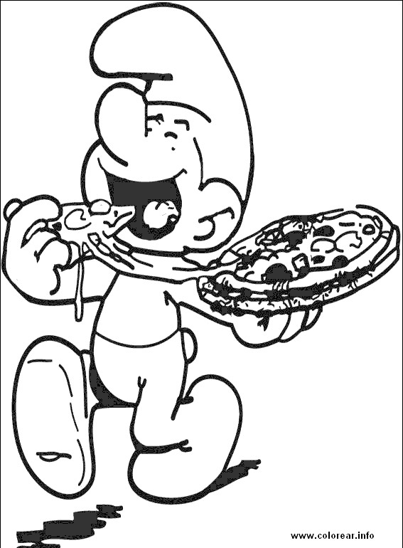 Coloriage et dessins gratuits Schtroumpf Mange une Pizza à imprimer