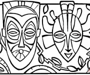Coloriage Deux Masques Africains en couleur