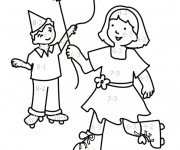 Coloriage Mathématique Enfants portant des Ballons