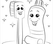 Coloriage Brosse &agrave; dents et dentifrice kawaii &agrave; motif