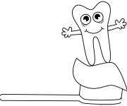 Coloriage Dent sur brosse &agrave; dents de cartoon