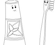 Coloriage Dentifrice et de brosse &agrave; dents style dessin anim&eacute;