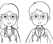 Coloriage Deux m&eacute;decins homme et femme