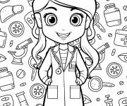 Coloriage Docteur Kawaii-Style Femme sur la m&eacute;decine