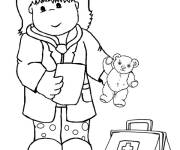 Coloriage Fille mignonne jouant le r&ocirc;le d'un m&eacute;decin