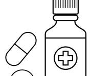 Coloriage Flacon de m&eacute;dicament et pansement