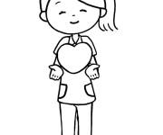 Coloriage Infirmi&egrave;re avec un coeur d'amour