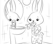 Coloriage Lapin se brosse les dents