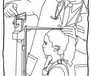 Coloriage Le m&eacute;decin mesure le poids de la fille