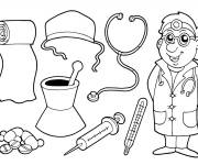 Coloriage M&eacute;decin avec de m&eacute;dicaments et appareils