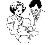 Coloriage m&eacute;decin en examinant le b&eacute;b&eacute;