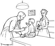 Coloriage M&eacute;decin et infirmi&egrave;re examinant le gar&ccedil;on 