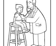 Coloriage M&eacute;decin examine l'enfant