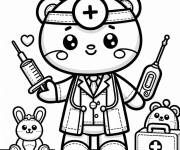 Coloriage Ours en peluche en role de m&eacute;decin