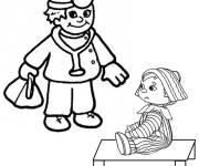 Coloriage Petit gar&ccedil;on come m&eacute;decin avec sa poup&eacute;e comme patient