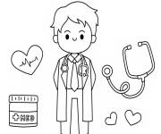 Coloriage Un jeune m&eacute;decin entour&eacute; d'&eacute;quipements m&eacute;dicaux